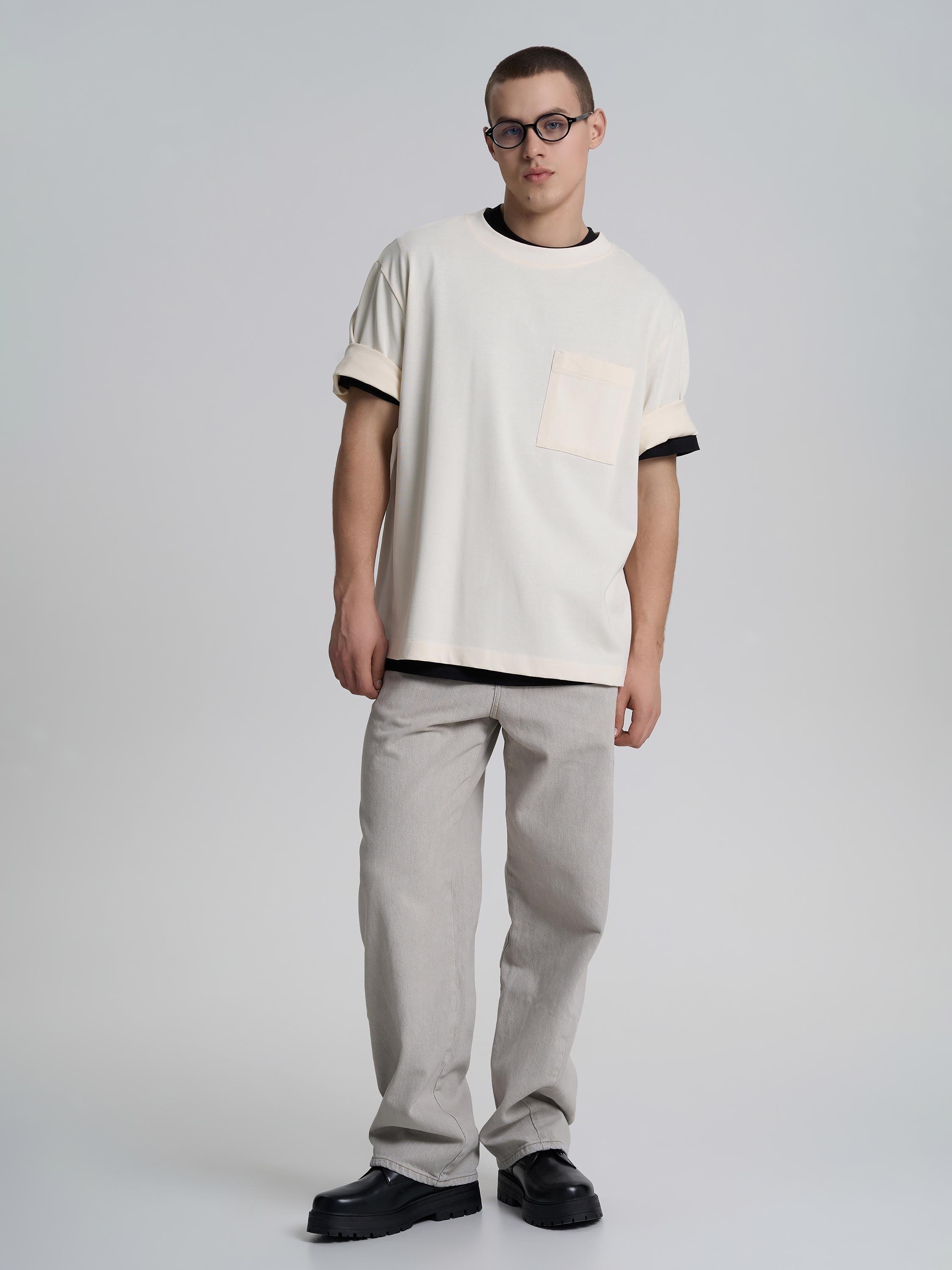 Футболка чоловіча оверсайз з нашивною кишеньою ROZA 230911 2XL Світло-бежевий (4824005722806) - фото 2