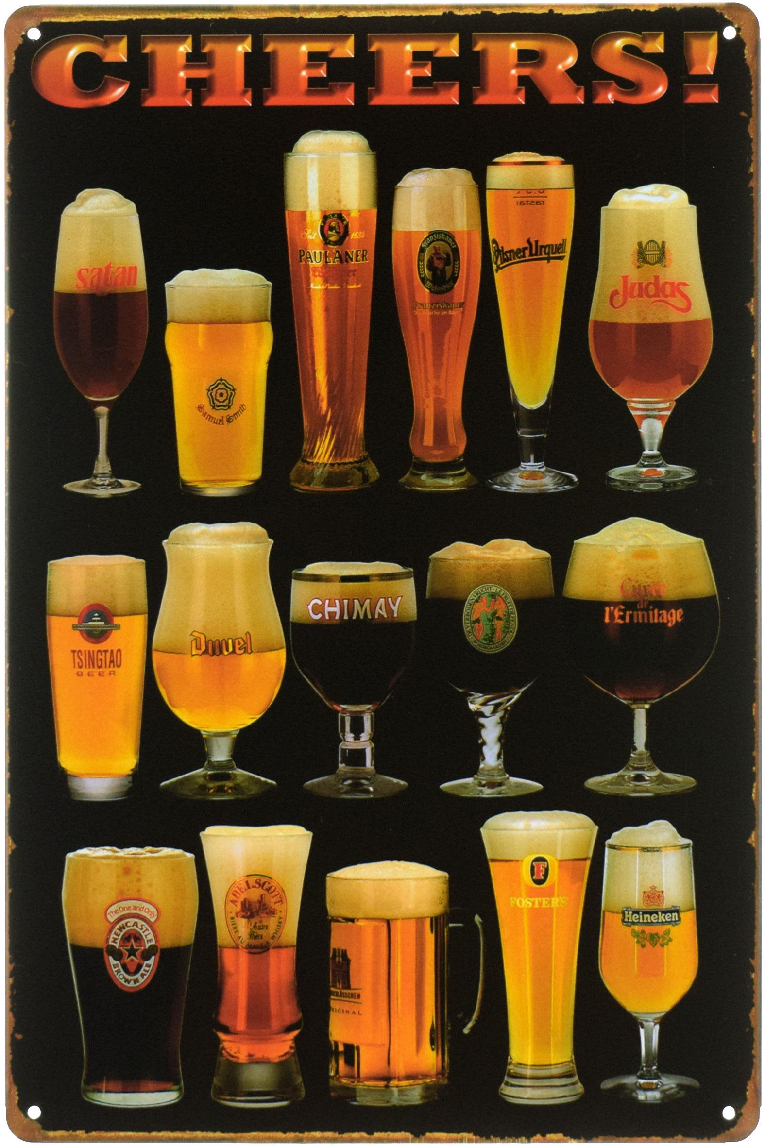 Табличка металлическая Cheers! 16 Бокалов 20x30 см Табличка металлическая Cheers! 16 Бокалов 20x30 см