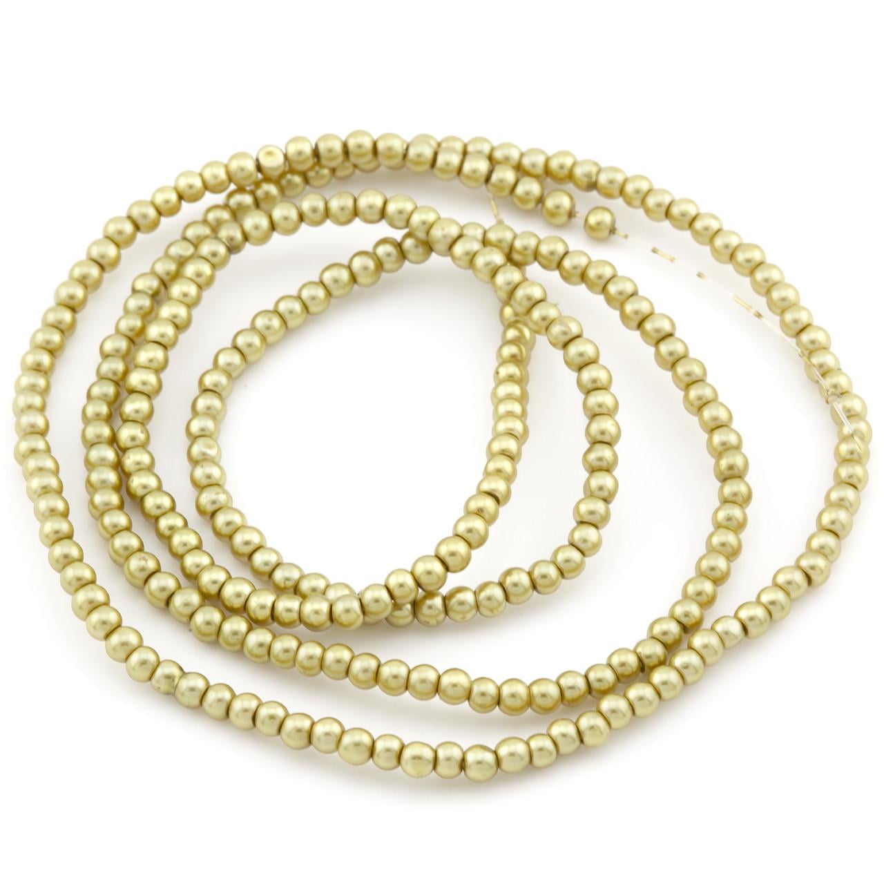 Бусины стеклянные на нитке под жемчуг 3 мм 62 см 215 шт. Оливковый (БЖ0003ш43)