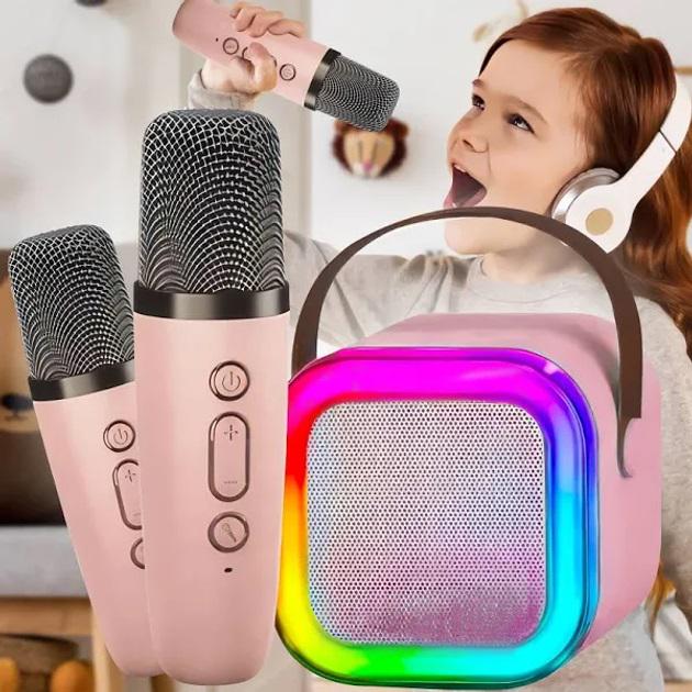 Колонка Bluetooth K12 Led з двома бездротовими мікрофонами Рожевий - фото 2 Колонка Bluetooth K12 Led з двома бездротовими мікрофонами Рожевий - фото 2