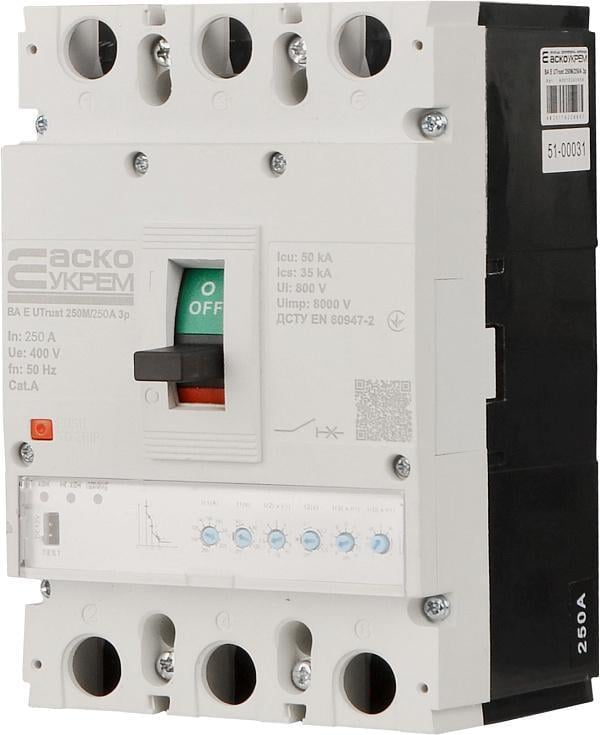 Автоматический выключатель силовой АСКО-УКРЕМ UTrust с электронным расцепителем 250M/250А 3P (28684109) Автоматический выключатель силовой АСКО-УКРЕМ UTrust с электронным расцепителем 250M/250А 3P (28684109)