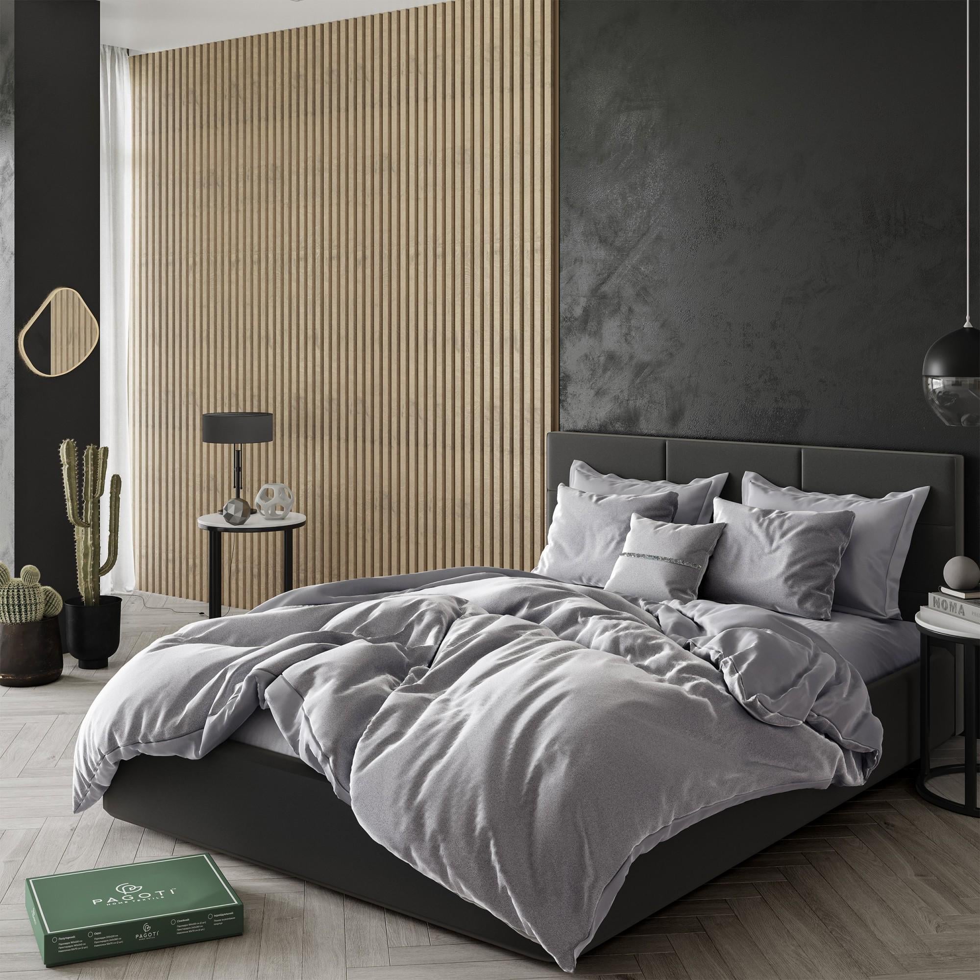Комплект постільної білизни сатин-велюр PAGOTI Sense полуторний 4х50х70/4х70х70 см Сріблястий