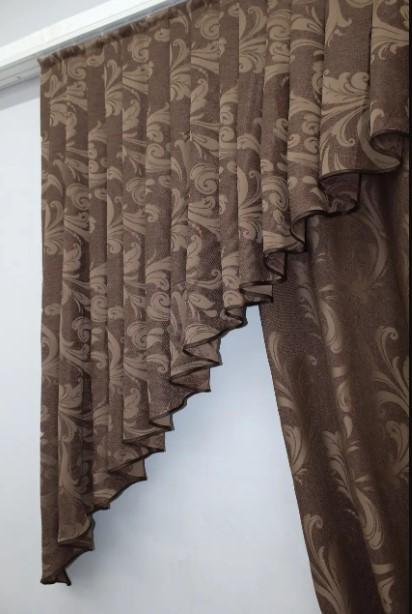 Комплект на кухню штори/ламбрекен льон 145х250 см Коричневий (039к) - фото 2