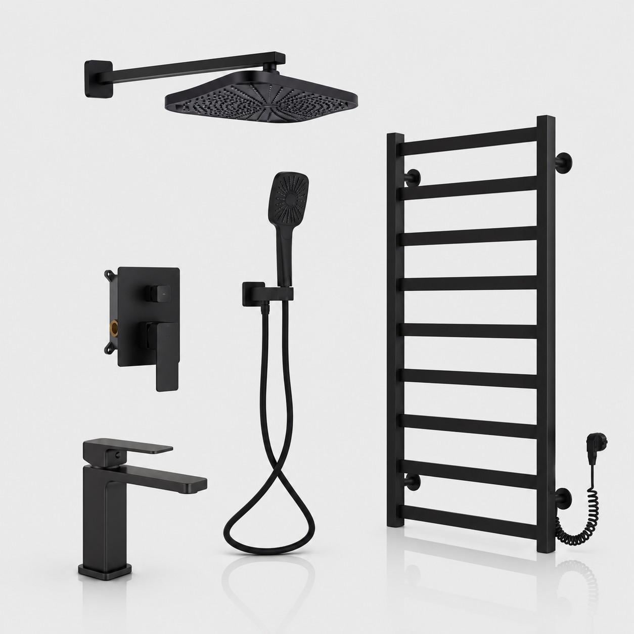 Комплект в ванную Q-tap Gemini Matt Black 3в1 Душевая система скрытого монтажа/смеситель/полотенцесушитель Arte Carina Комплект в ванную Q-tap Gemini Matt Black 3в1 Душевая система скрытого монтажа/смеситель/полотенцесушитель Arte Carina