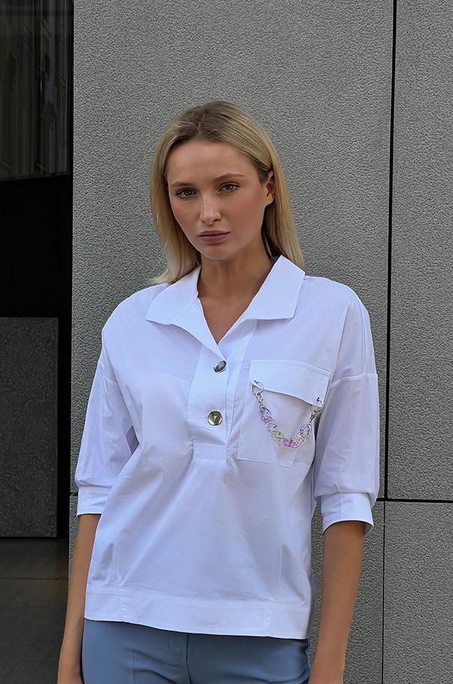 Рубашка Lipar 2866 с декоративной цепочкой на кармане р. 52 Белый (16946851)