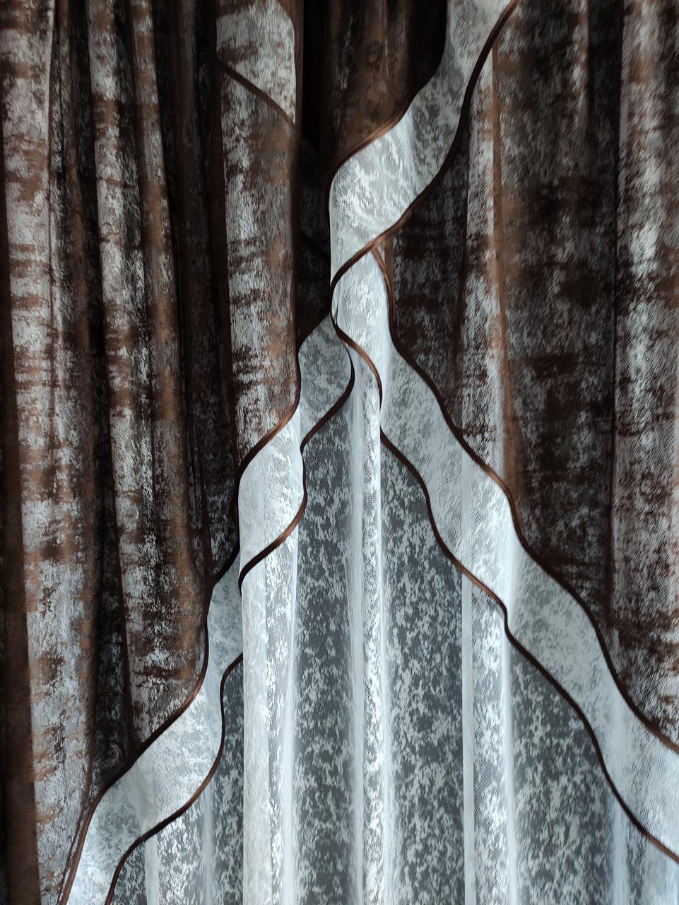 Занавески кухонные 4х1,8 м Коричневый с белым - фото 2