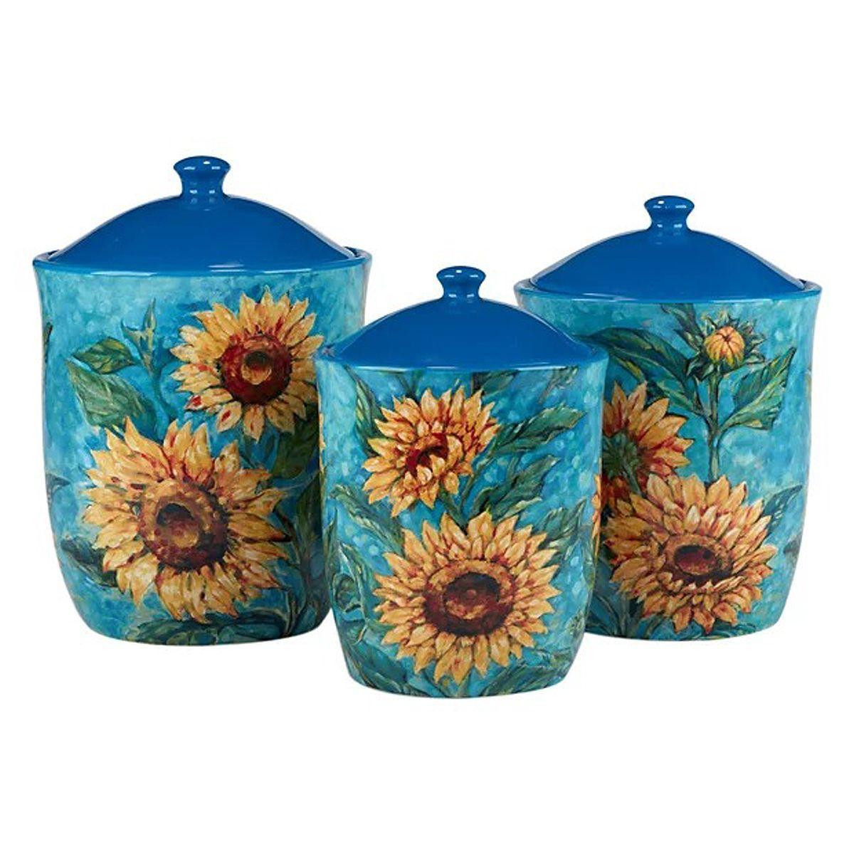 Набор емкостей для хранения Certified International Золотистые подсолнухи керамических 3 шт. Голубой (31449)
