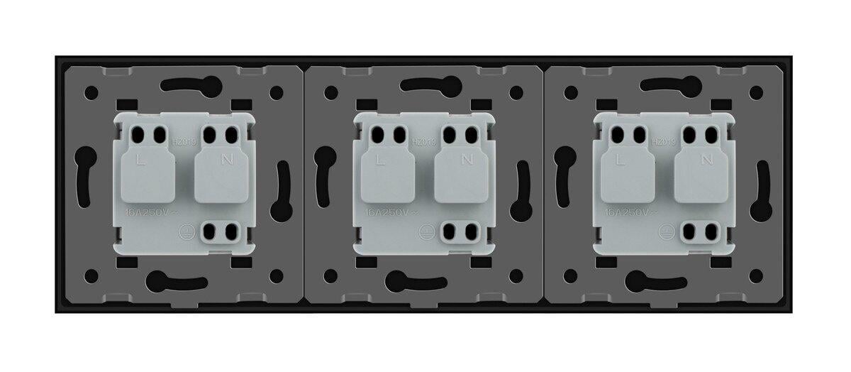 Розетка потрійна Livolo з заземленням скляна Чорний (VL-C7C3EU-12) - фото 4