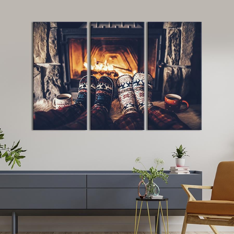 Модульная картина триптих Уютный семейный вечер у камина 156x100 см (522-31)