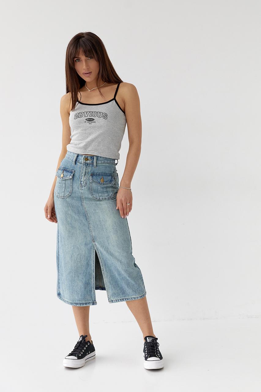 Юбка с разрезом XL Голубой (10431333) - фото 3 Юбка с разрезом XL Голубой (10431333) - фото 3