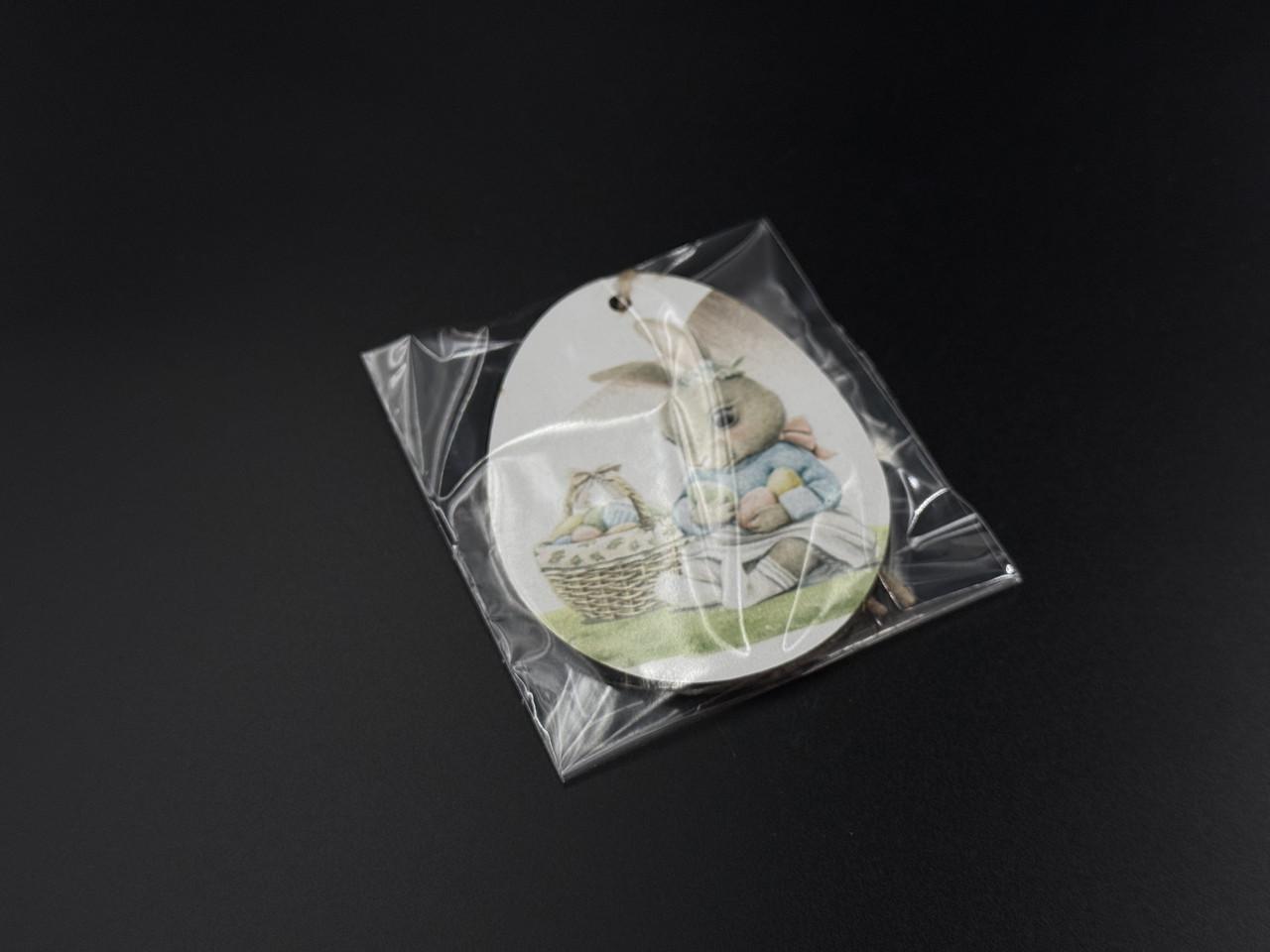 Заготовка-подвеска для рукоделия Пасхальное яйцо с принтом пасхальная зайка под декупаж и роспись 8х6 см Разноцветный (XV-007) - фото 2