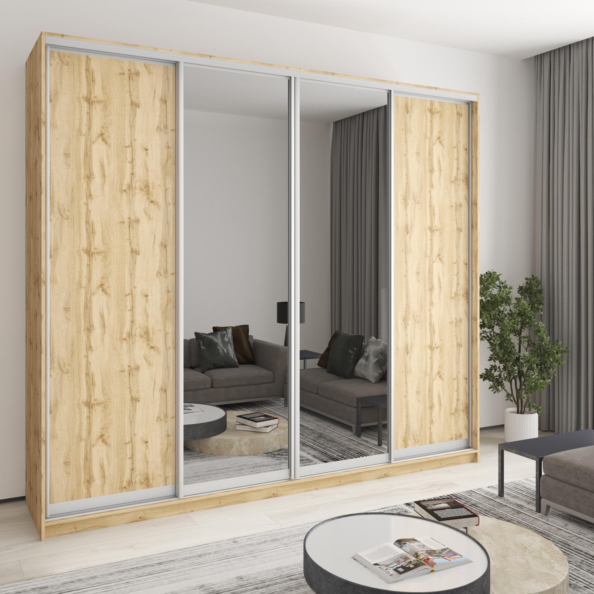 Шкаф-купе четырехдверный MebelStar Стандарт AL 2 ДСП/2 зеркала 270x45x240 см Дуб тахо (MBS-13172)