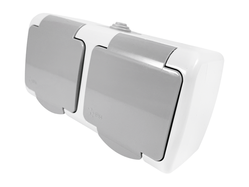 Розетка двойная Lemanso Немо с крышкой с заземлением Серый (LMR2409)