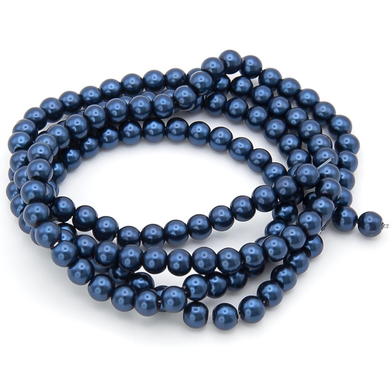 Бусины стеклянные на нитке под жемчуг 6 мм 80 см 145 шт. Синий (БЖ0006ш15)