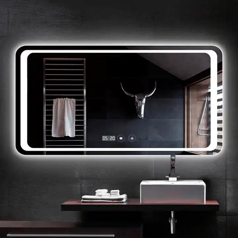 Зеркало Dusel LED DE-M3031 с сенсорным включением/подогрев/часы/температура 80х65 см (630312)