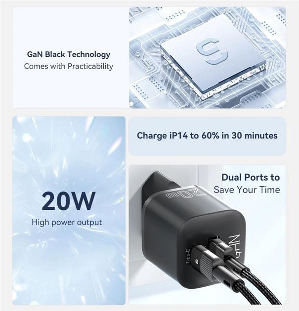 Зарядное устройство Essager Camber 20W GaN Travel Phone Charger USB A Type C EU Black (ECTAC-HMB01-P) - фото 7 Зарядное устройство Essager Camber 20W GaN Travel Phone Charger USB A Type C EU Black (ECTAC-HMB01-P) - фото 7