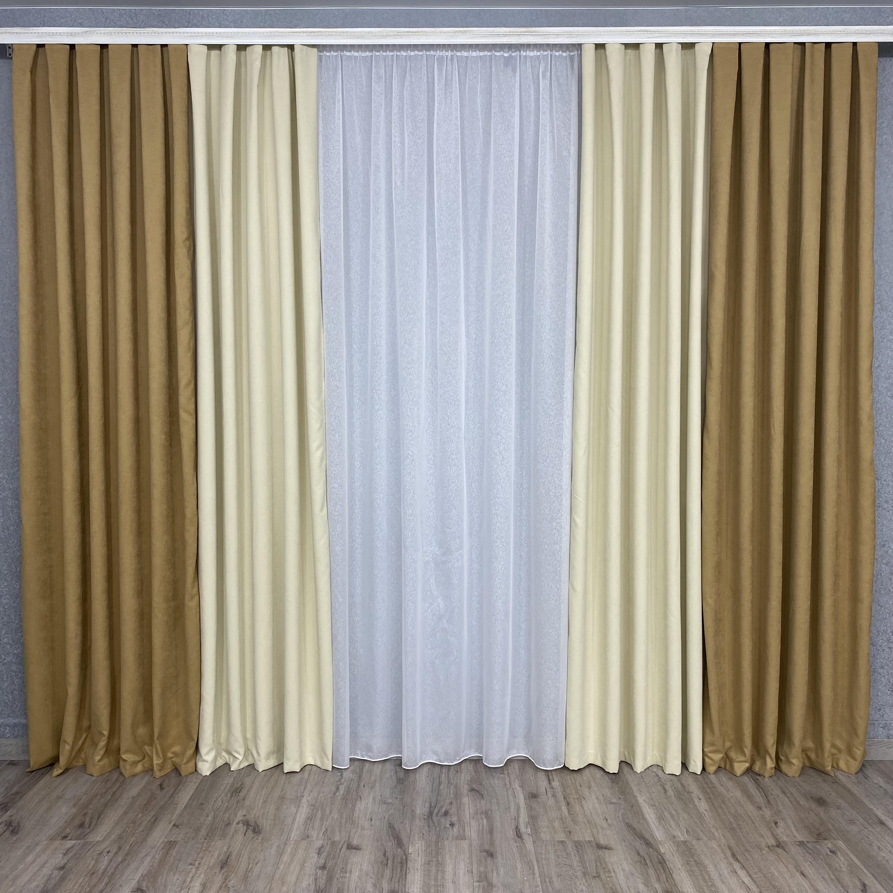 Штори мікровелюр TG Home Дует №450 1,50х2,70 м Золотий/Кремовий (450-199/250) - фото 4