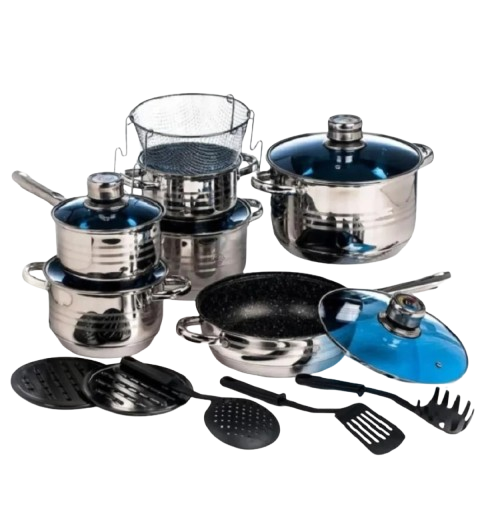 Набір кухонного посуду UNIQUE UN-5039 з нержавіючої сталі 19 предметів Сталевий (UN-5039)