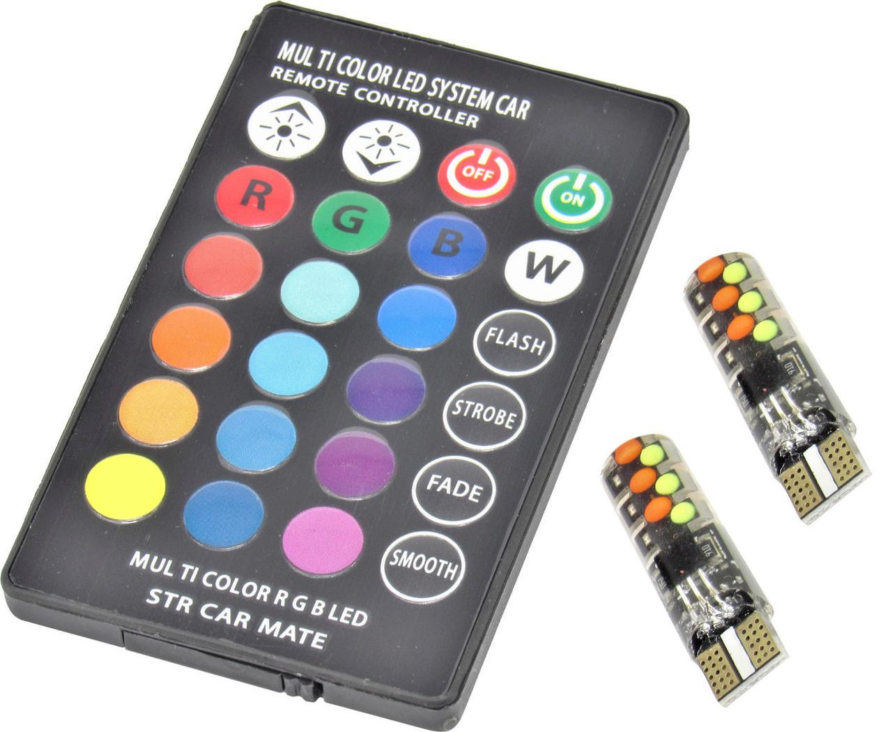 Лампочка RGB без цоколя LED T10_W5W SMD 9-діодів 12V W2.1x9.5d КНР з пультом W2,1x9,5d /12V1W Білий