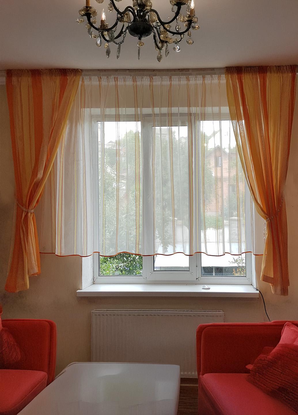 Комплект штор и тюль к подоконнику Firanka Line карниз 250 см Оранжевый (71_4к)