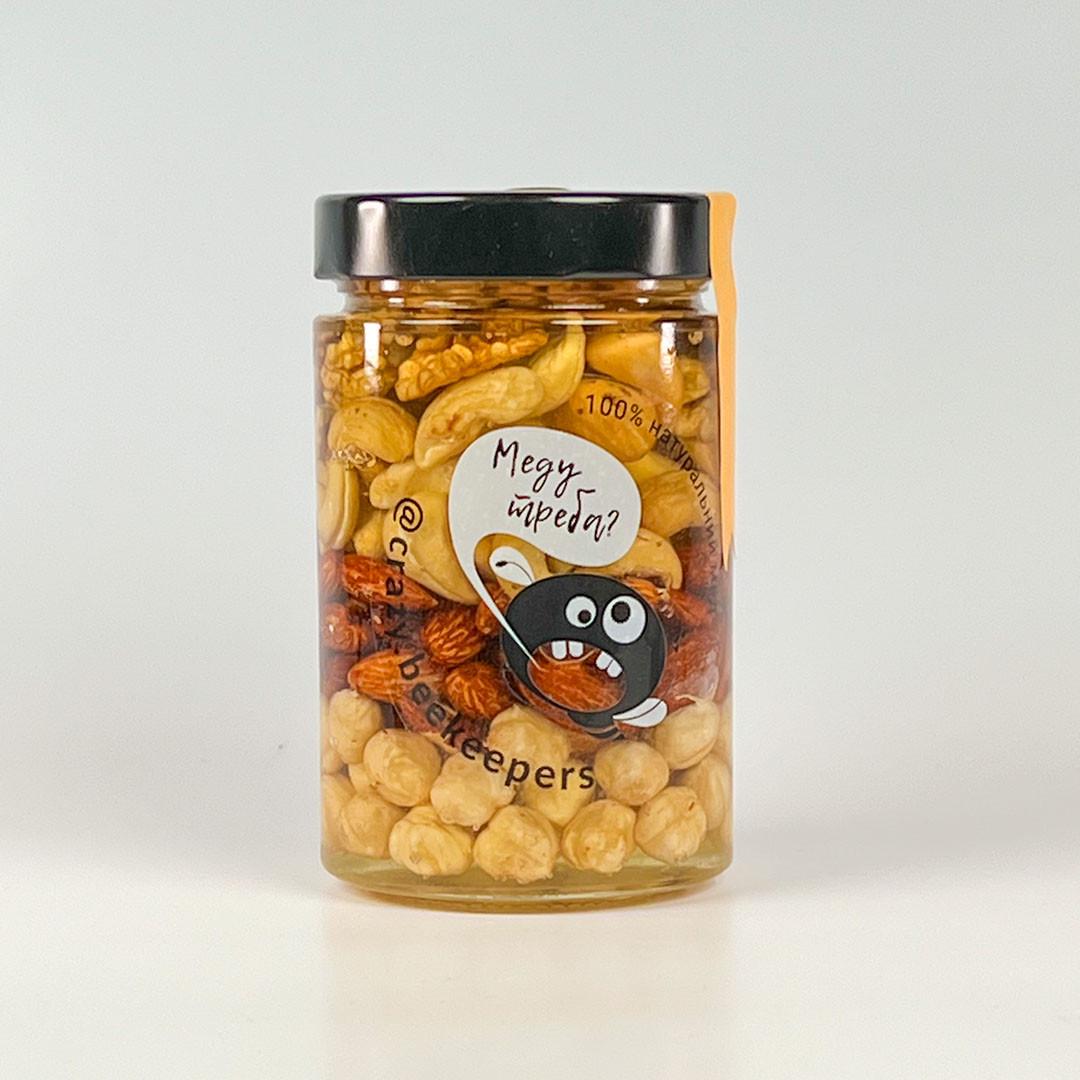 Мед акациевый с орехами Меду Треба Ассорти №2 миндаль/кешью/грецкий орех/фундук 500 г