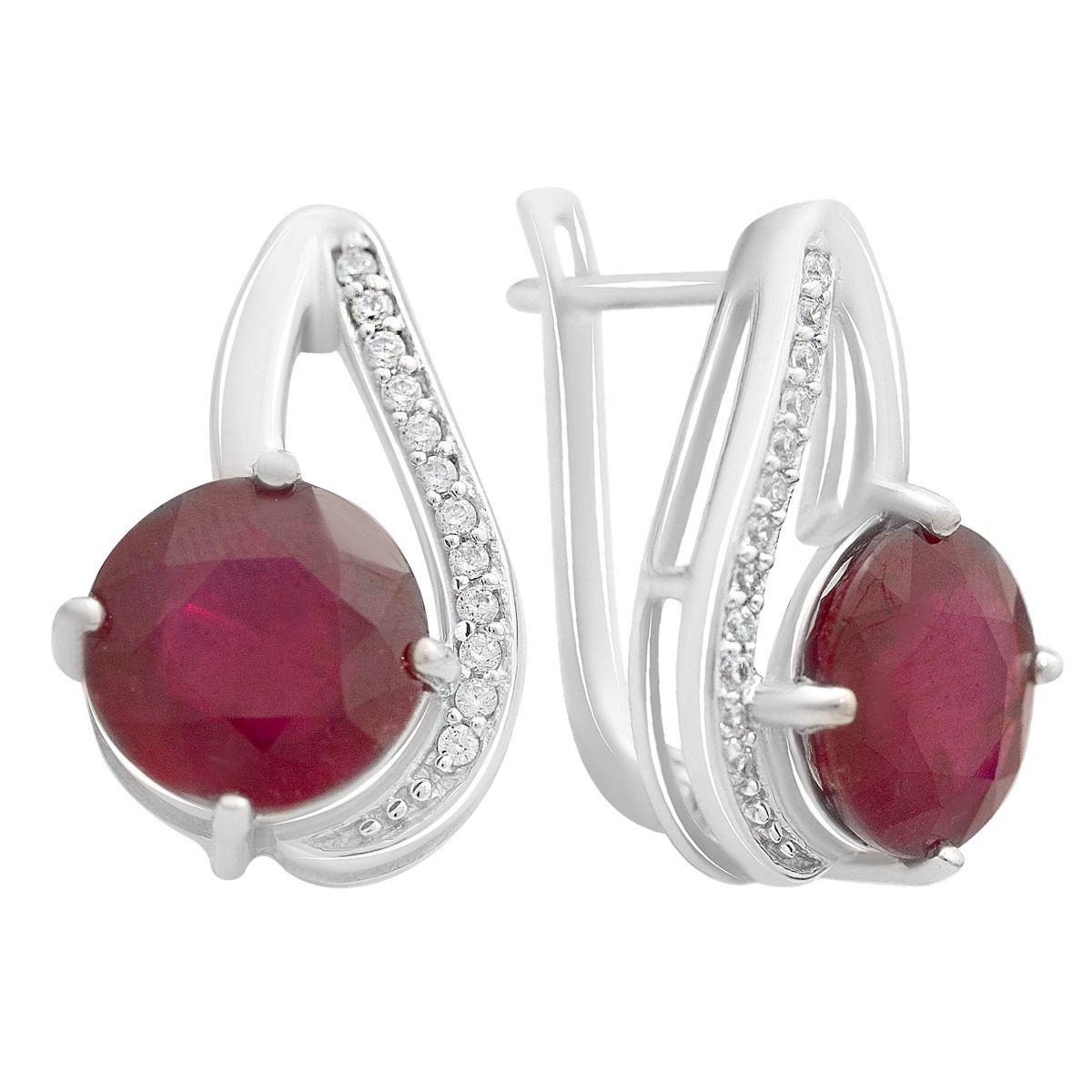 Сережки срібні з натуральним рубіном у витонченому дизайні Сережки срібні з натуральним рубіном у витонченому дизайні