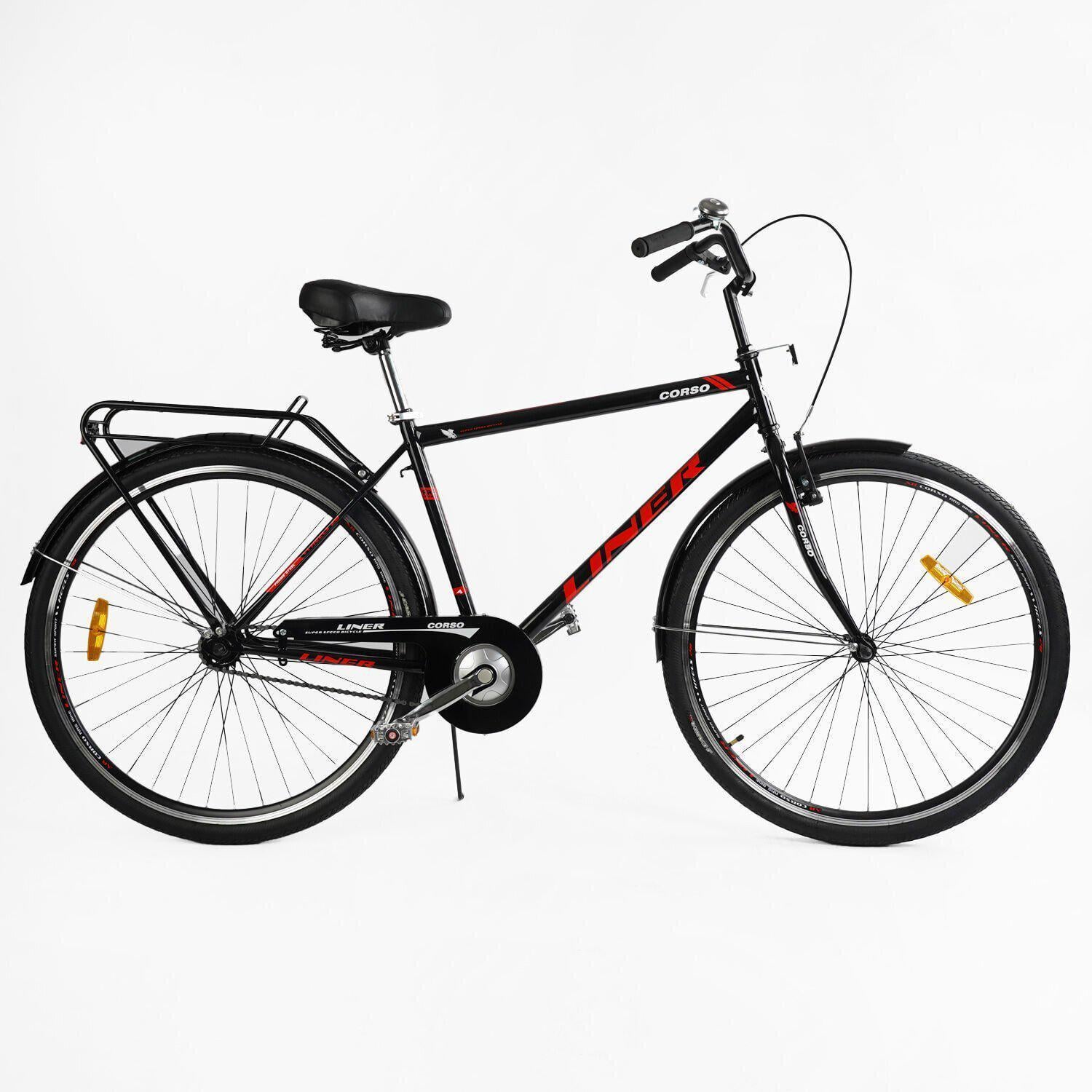 Велосипед міський Corso Liner з багажником рама 21"/28" Чорно-червоний