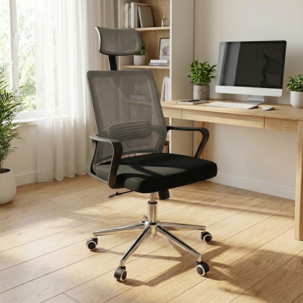 Кресло компьютерное Perfect Home OC-8330M с подлокотниками и подголовником Серый (PFH-092058)