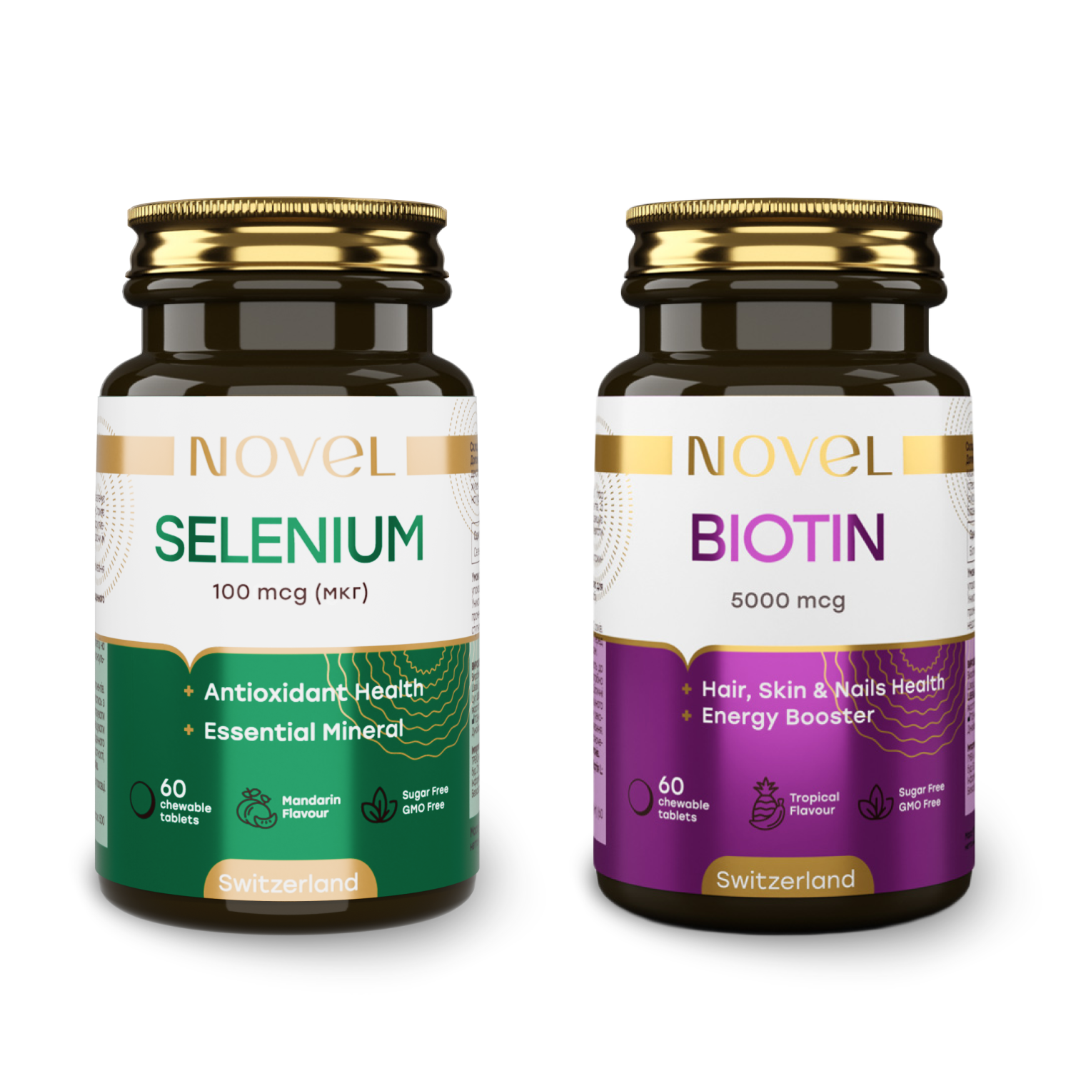 Набір жувальних вітамінів Novel селен 100 мкг №60/біотин 5000 мкг №60 (CO004395)