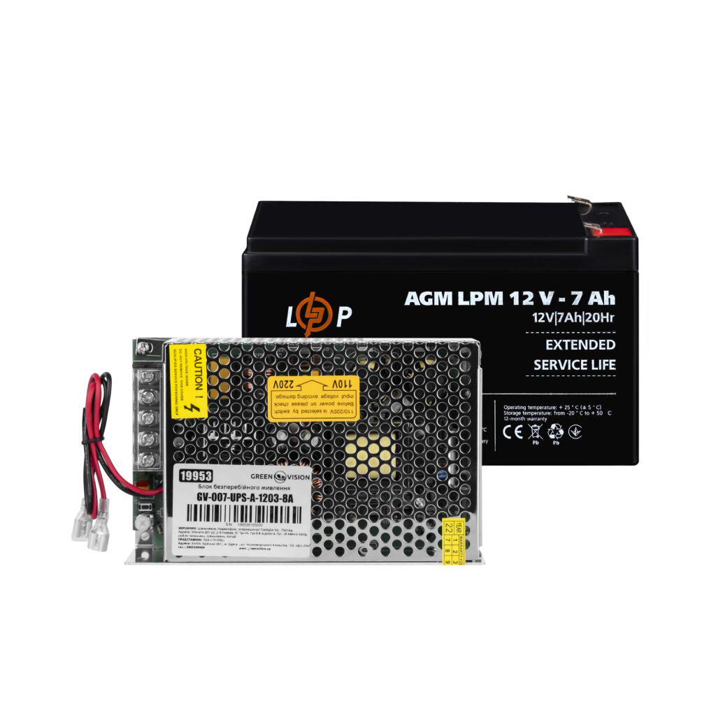 Источник бесперебойного питания GreenVision GV-007-UPS-A-1203-8A 7 Ah 100 Вт 190-265V 12-14V с АКБ (25173653)