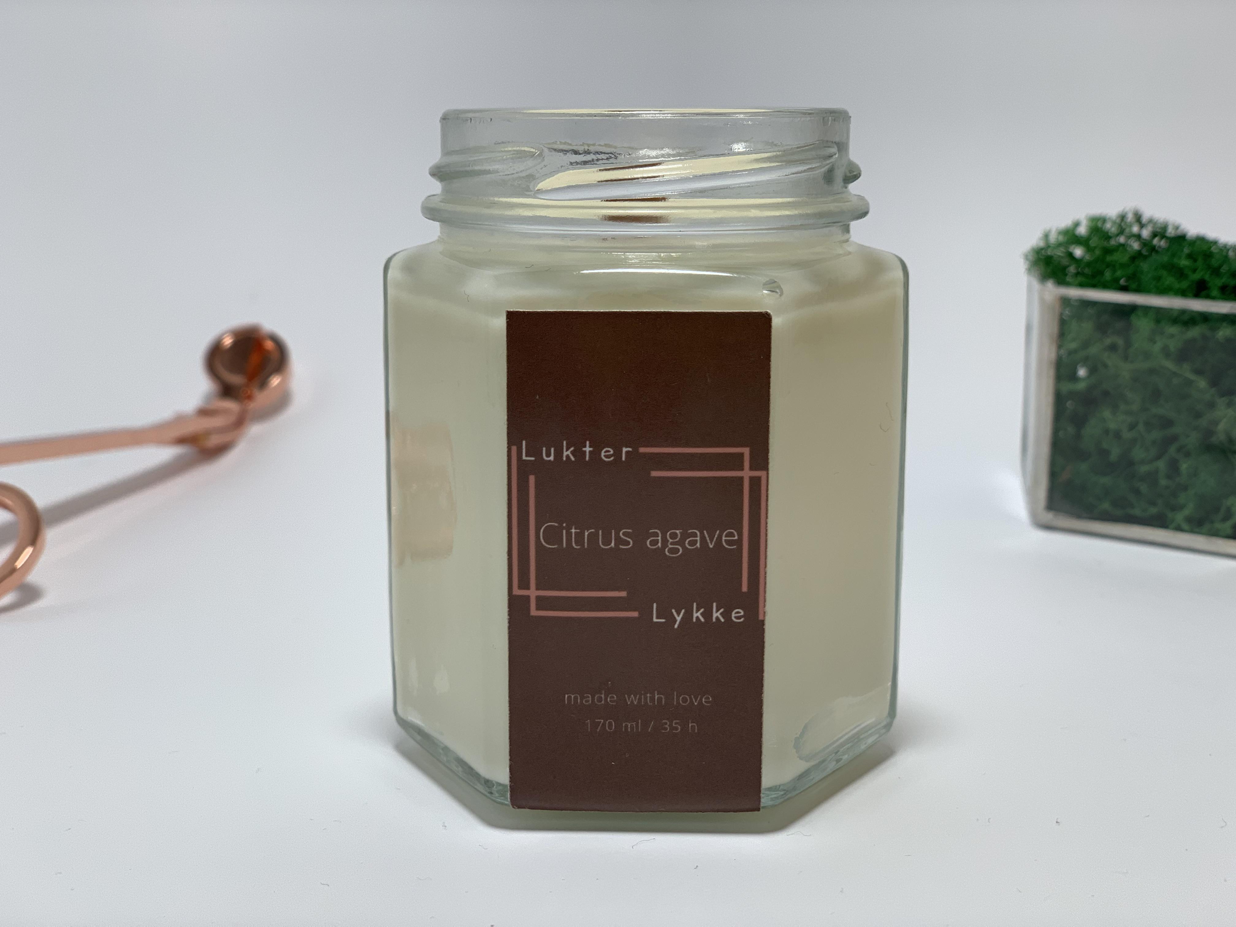 ​Ароматическая свеча из соевого воска в баночке с крышкой Citrus agave Lukter Lykke 170 мл