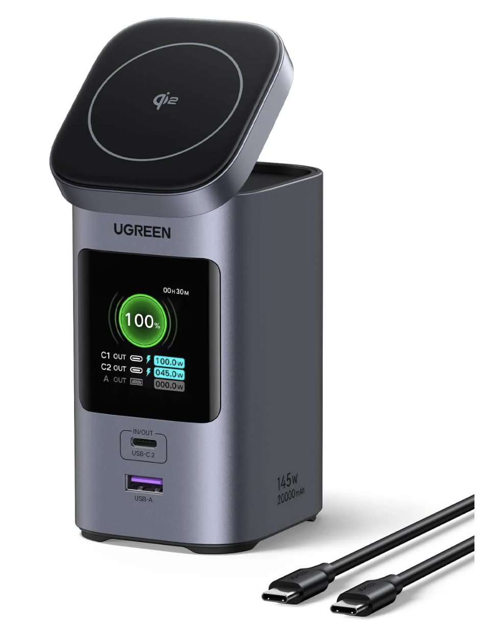 Повербанк UGREEN PB771 20000 mAh 145W с быстрой беспроводной зарядкой Qi2 15W Gray (35527)