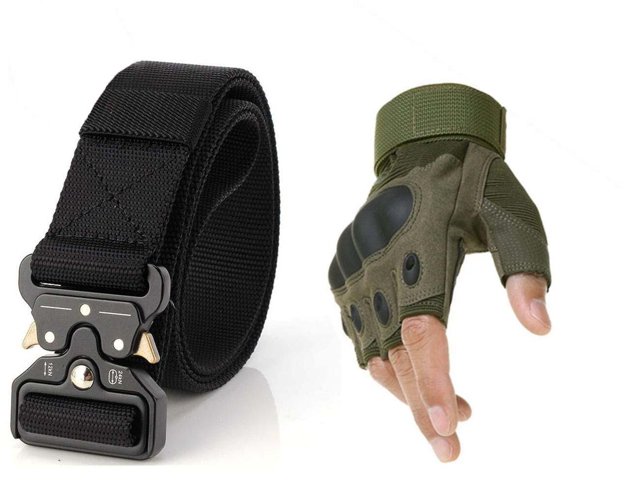 Набор ремень с металлической пряжкой 140 см и перчатки открытые L Черный/Оливковый Набор ремень с металлической пряжкой 140 см и перчатки открытые L Черный/Оливковый