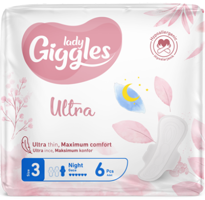 Гигиенические прокладки Giggles Lady Ultra Night 3 6 капель 6 шт. Гигиенические прокладки Giggles Lady Ultra Night 3 6 капель 6 шт.