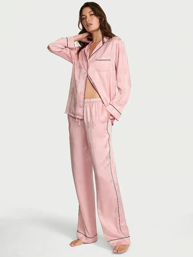 Пижама сатиновая Victoria's Secret Glazed Satin Shine Long Pajama Set Regular L Розовый (27178697D)