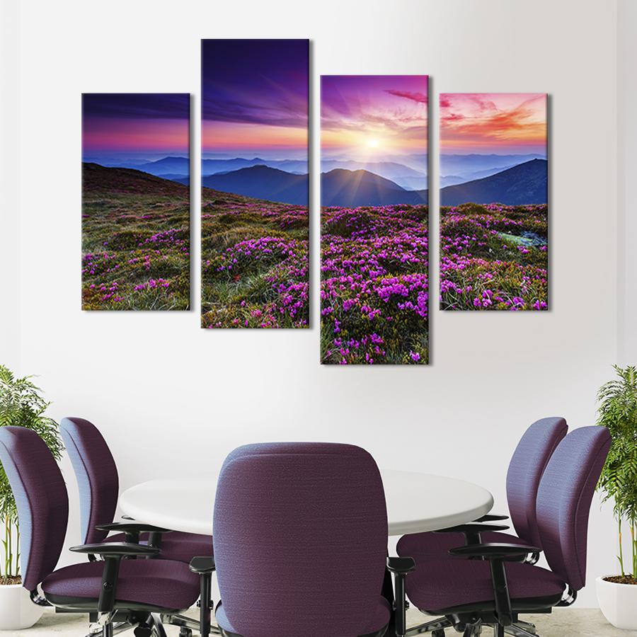 Модульна картина із чотирьох частин на холсті інтер'єрна картина Pink Rhododendron на сонці сонця 149x106 см (570-42)