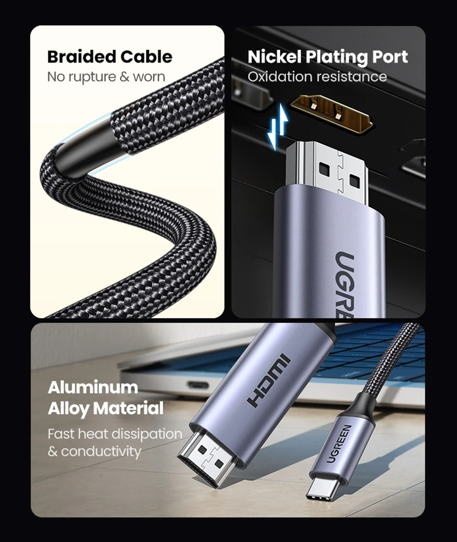 Кабель UGREEN CM565 USB-C to HDMI 2.1 8K/60Hz 2м (2000179) - фото 4 Кабель UGREEN CM565 USB-C to HDMI 2.1 8K/60Hz 2м (2000179) - фото 4