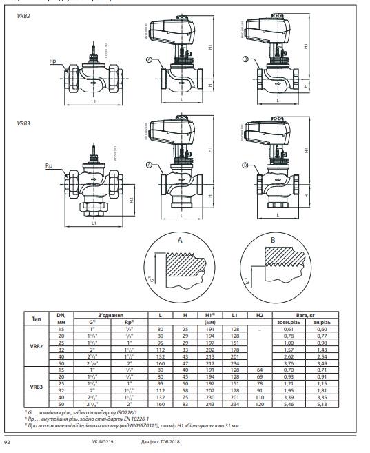 Клапан сідловий Danfoss VRG3 DN15 3P PN16 3-ходовий (Kvs 1.6) - фото 3