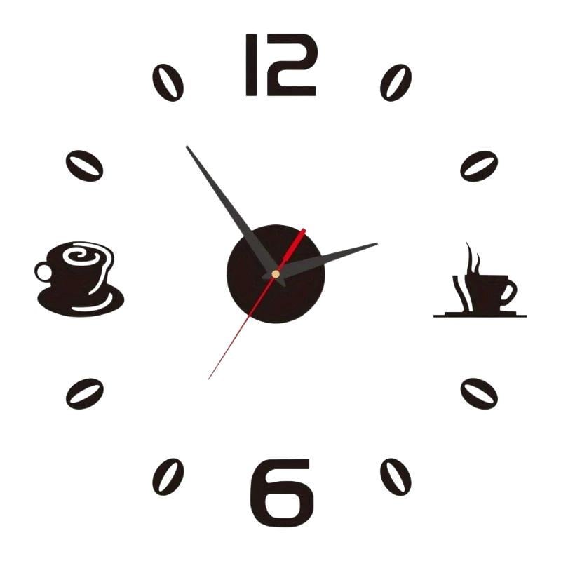Часы настенные 3D Coffee mini бескаркасные с бесшумным механизмом самоклеящиеся 40 см Черный (D-0114)
