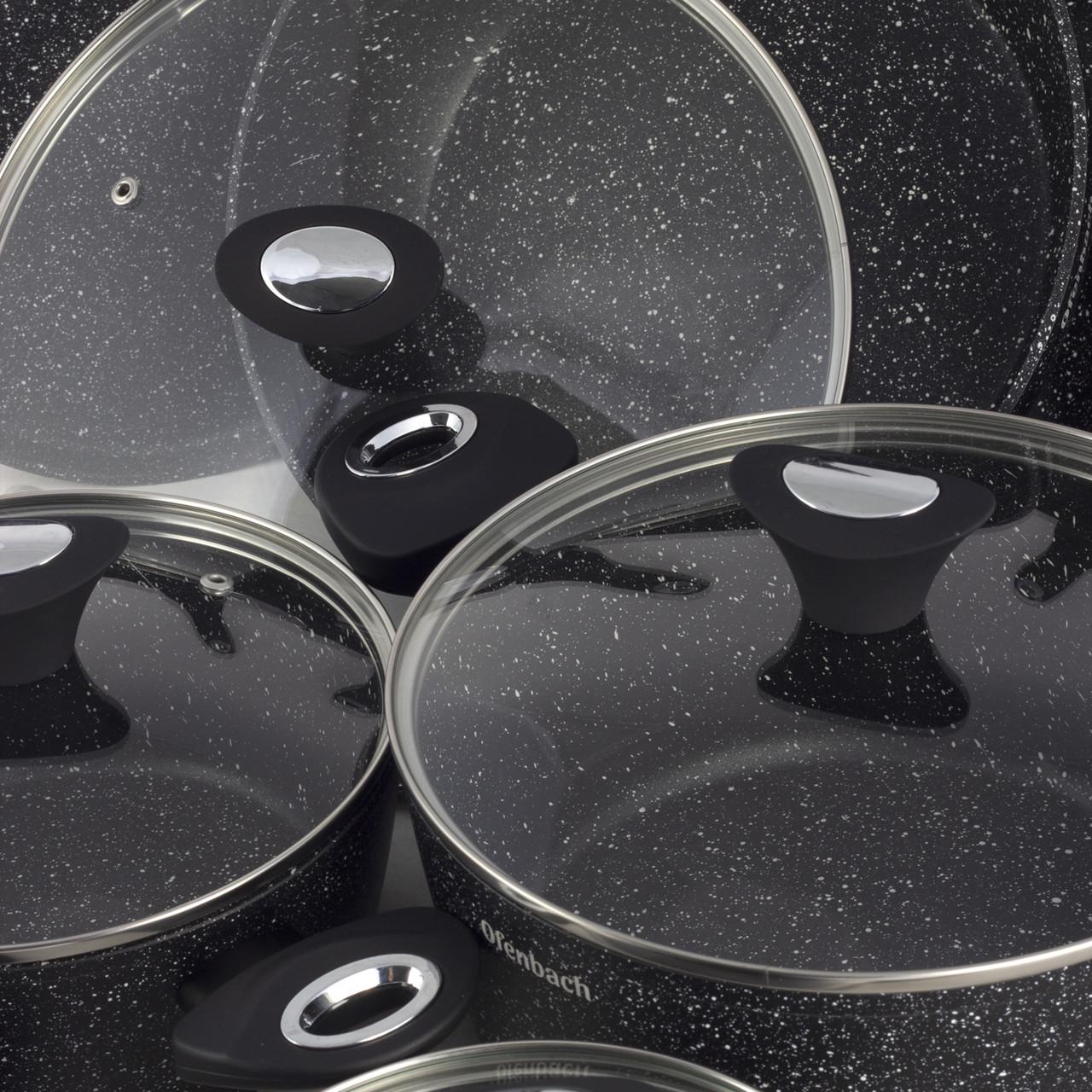 Набір посуду зі скляними термостійкими кришками та підставками Ofenbach КМ-100520 з литого алюмінію з 12 предметів Чорний мармур (150-84-100520) - фото 9 Набір посуду зі скляними термостійкими кришками та підставками Ofenbach КМ-100520 з литого алюмінію з 12 предметів Чорний мармур (150-84-100520) - фото 9