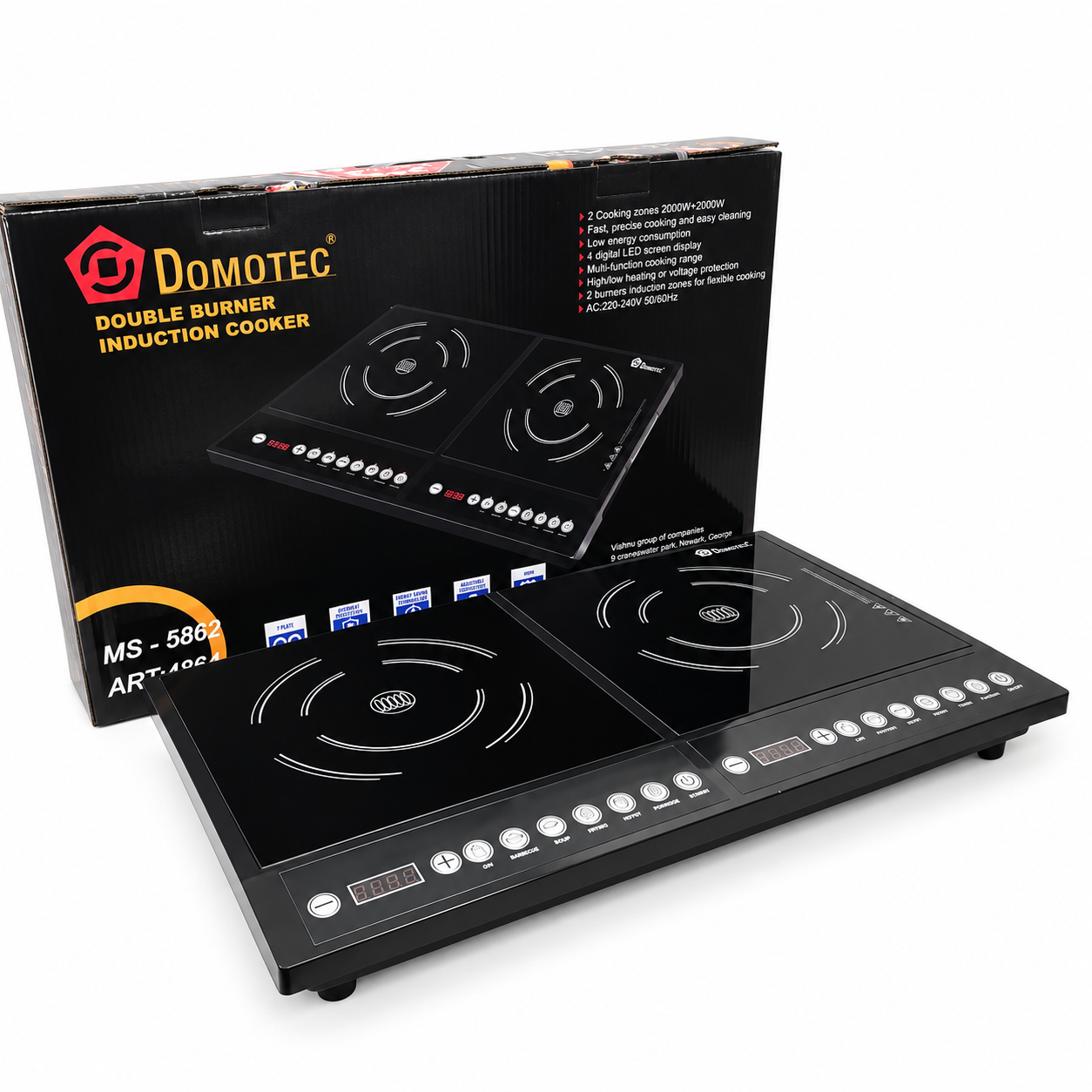 Настольная индукционная плита Domotec MS-5862 2 конфорки 4000 Вт сенсорное управление Черный (ML-07002)