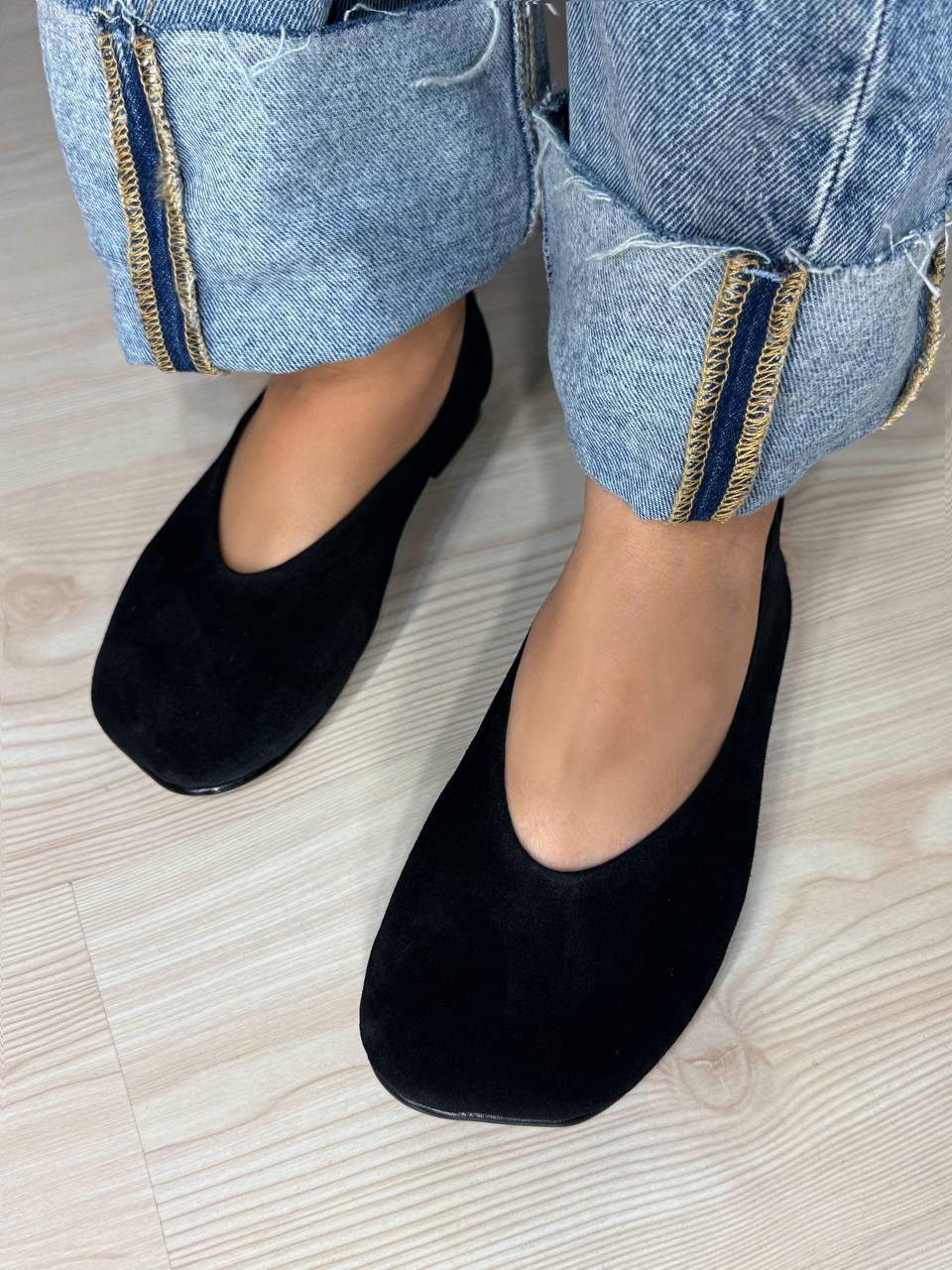 Балетки жіночі Zemira 23-0582 замшеві квадратний носок р. 40 Чорний (7072)