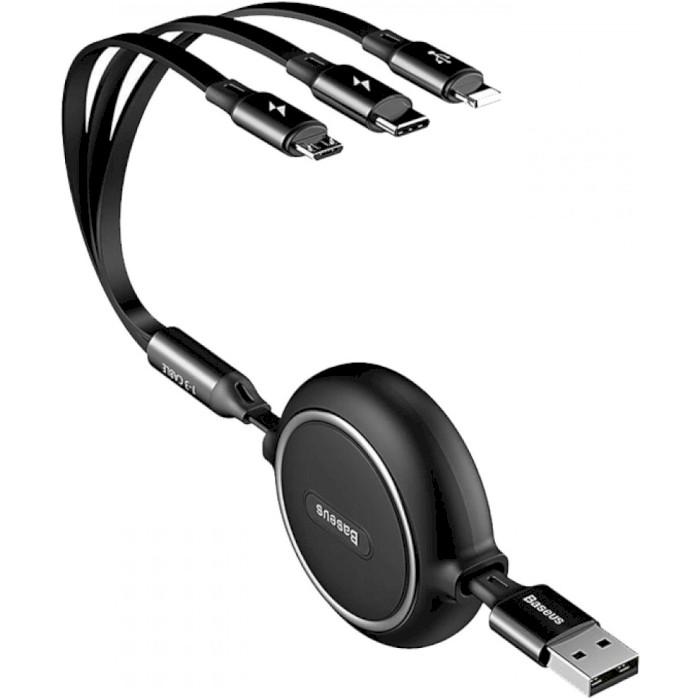 Кабель BASEUS Golden Loop 3в1 Elastic Data Cable USB for M+L+T/3.5A/1,2 м Black (CAMLT-JH01)