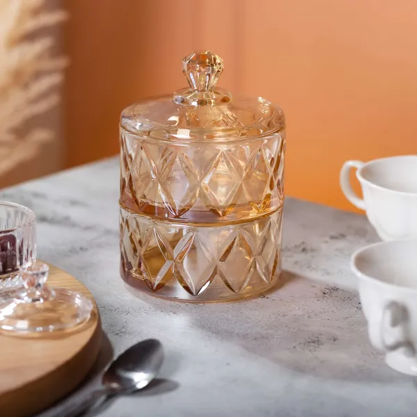 Цукерниця дворівнева зі скляною кришкою під кришталь Коричневий (HP-YH-81) - фото 4 Цукерниця дворівнева зі скляною кришкою під кришталь Коричневий (HP-YH-81) - фото 4