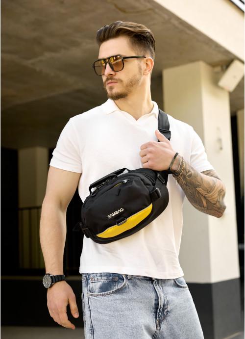 Мужская сумка Sambag тканевая через плечо Черный с желтым (10980301517)