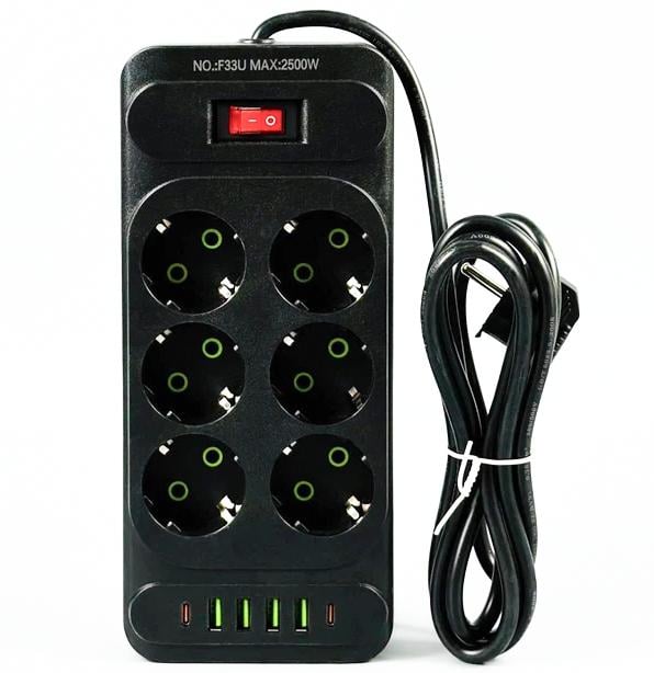 Удлинитель сетевой UA Power F33U 6 розеток 4 USB 2 Type-C 6 м Black (34188111)