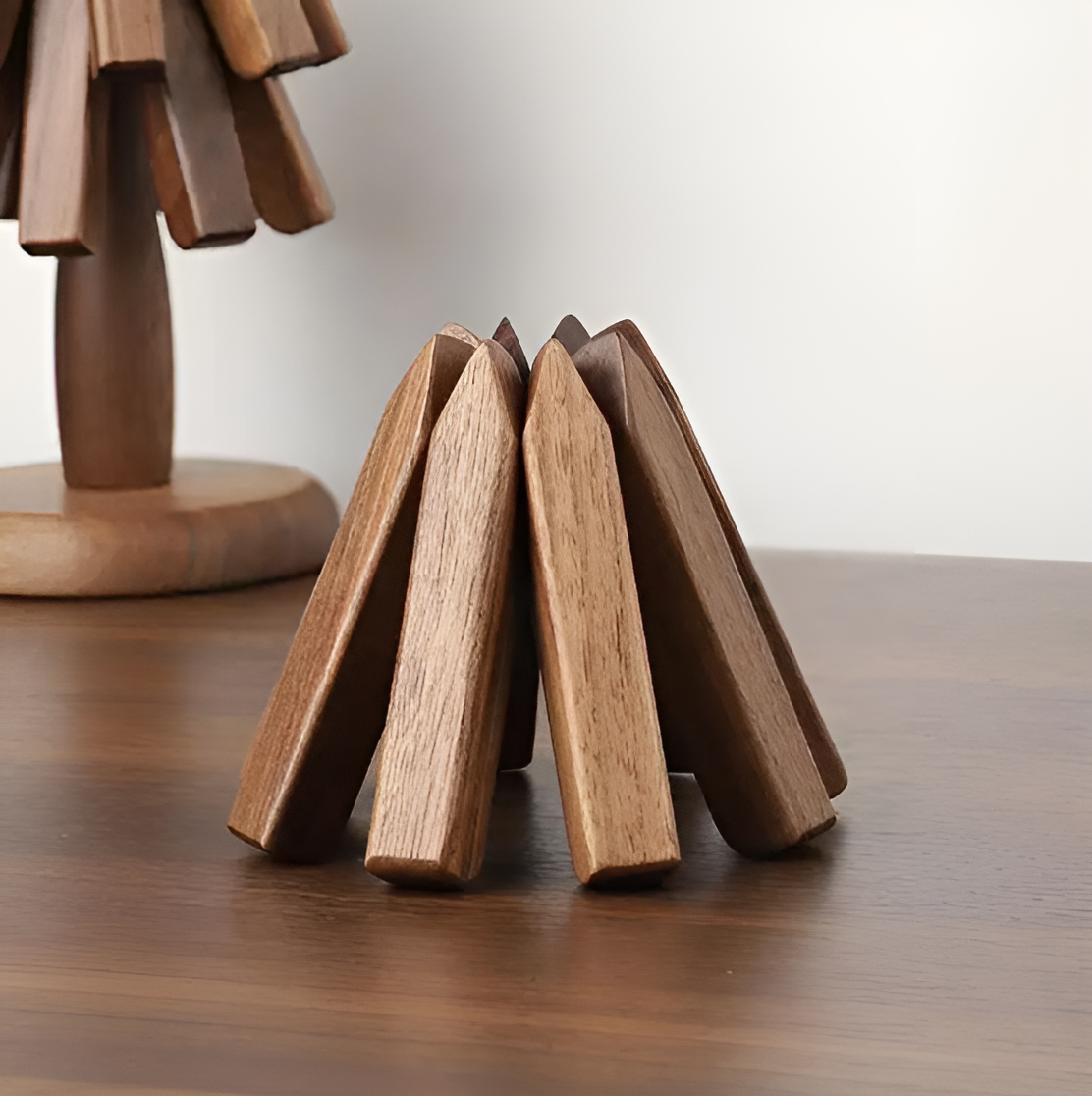 Набір підставок під гаряче 3 підставки і стійка для зберігання з дерева Коричневий - фото 5 Набір підставок під гаряче 3 підставки і стійка для зберігання з дерева Коричневий - фото 5