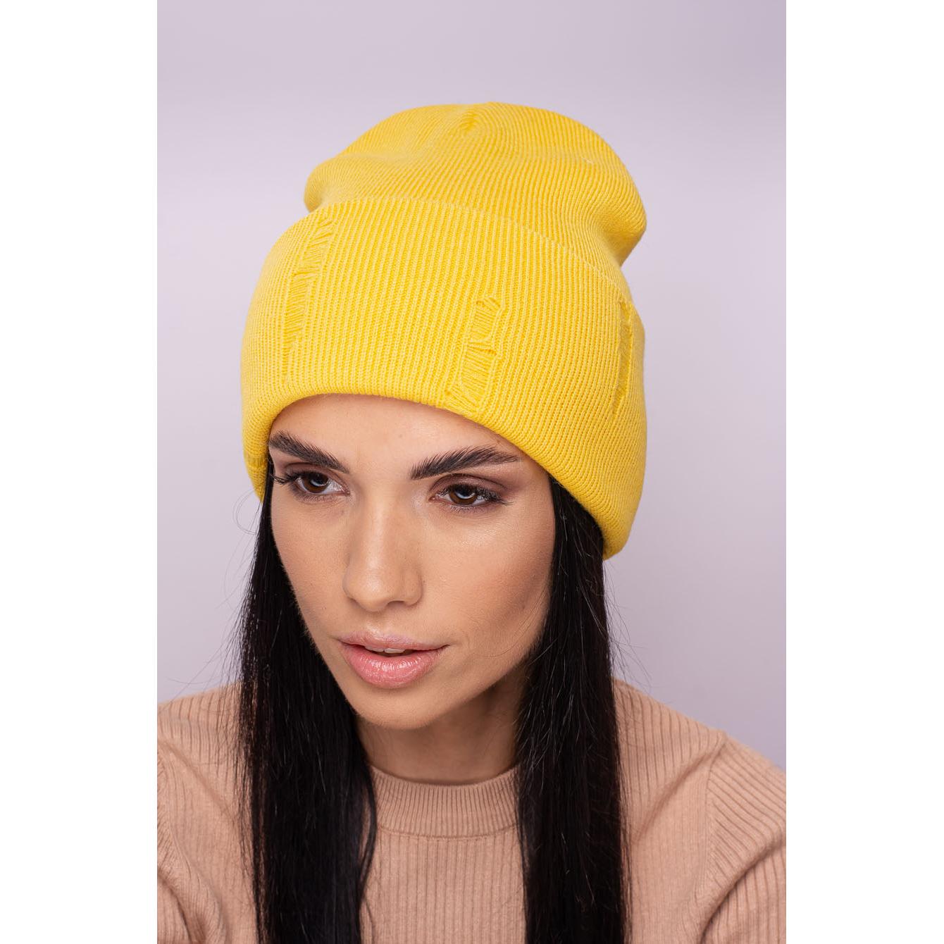 Шапка женская двойная шерстяная Leks Дранка one size Желтый