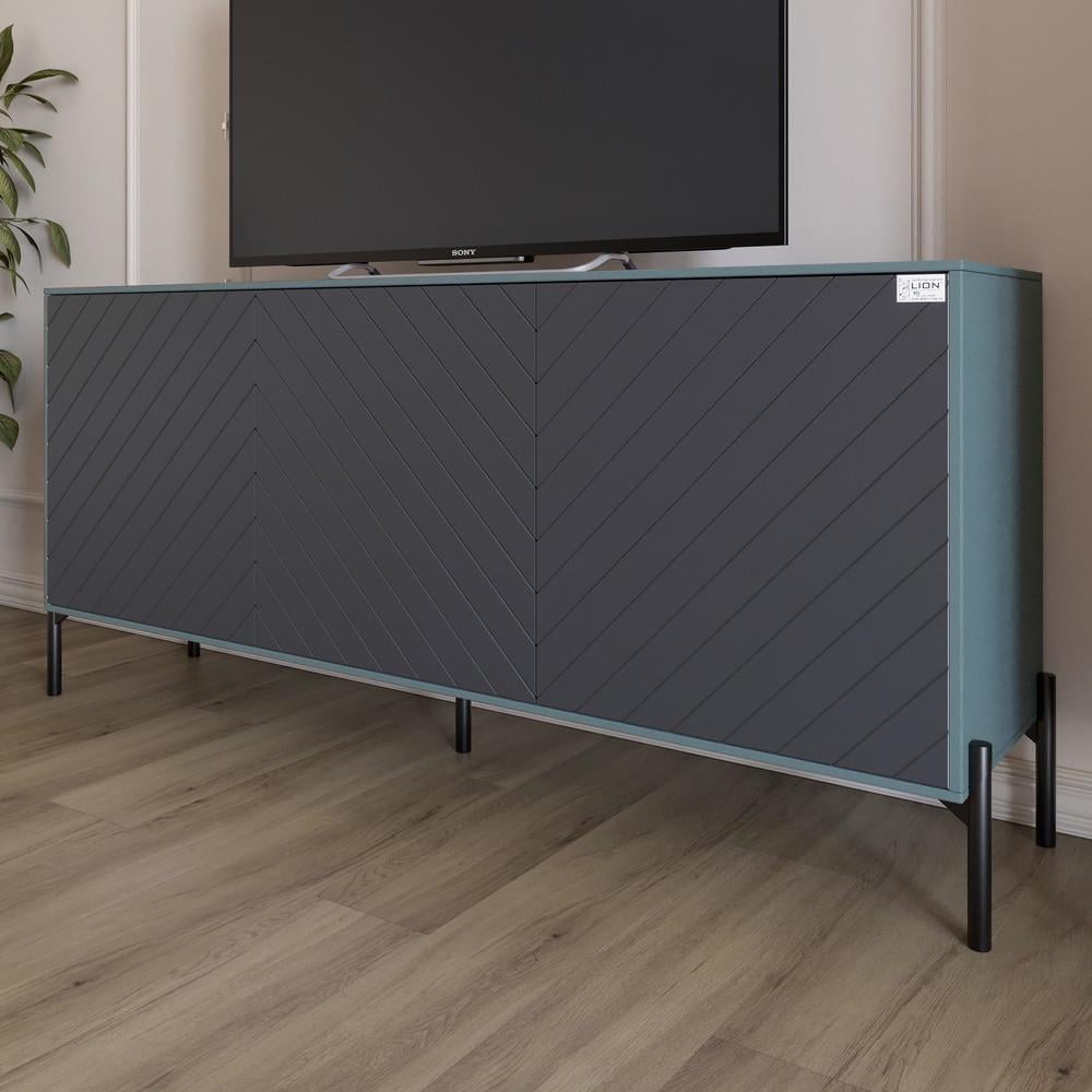 Тумба под телевизор с черными металлическими ножками Lion Амарант 168x40x76,5 см Гранит серый/Графитовый (Lion-043015)