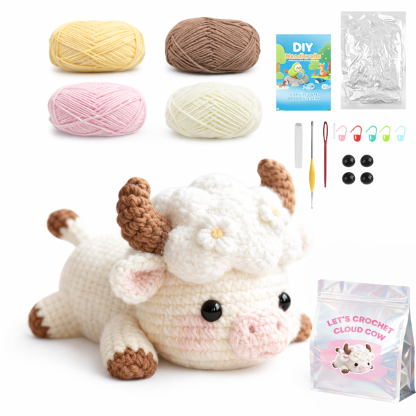 Набір для в'язання гачком для початківців Хмарна корова пряжа/гачки/відео-інструкції 15 см Білий (32514666)
